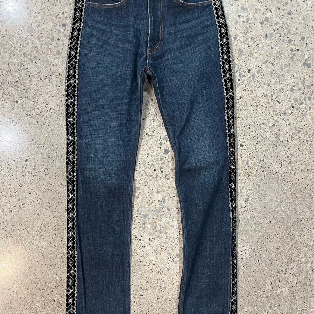 Nepenthes Jeans with Black Appliqué Trim
